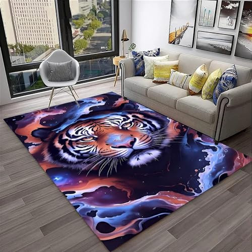 3D Tiger-Tierwelt Teppiche Flächenteppich,Nicht-Slip 3D Gedruckt Teppich Low Profile Runner Rugs,Weiches Bodenteppich Für Wohnzimmer Schlafzimmer 60 X 90 cm / 23.6 X 35.4 - Leicht Zu Reini -1V5M7G9