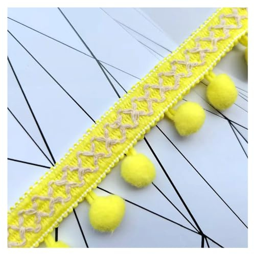 SMTCM 5 Yards Bunt Pom Poms Quaste Borte 3cm Pomponborte Pompoms Fransenborte Bommel Fransenband Bommelborte zum Nähen Basteln Pomponsband Spitze Bommelband für DIY Kleidung Vorhang Deko Gelb