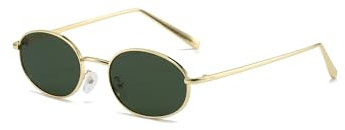 QVKUUT Retro Oval MetallrahmenSonnenbrille für Damen Herren(Gold/dunkelgrün)