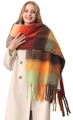 HOTIAN Damen Schal Winter Warm Schal Bunte Thick Wrap Schals Oversized Kariert Herbstschal Weicher Warmer Deckenschal