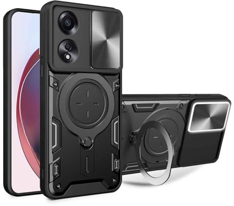 WBWONE Cover per Realme GT7 Pro/GT 7 Pro, TPU/PC Antiurto Protettiva Custodia con Anelli Invisibile e Copertura Della Fotocamera Scorrevole, Nero