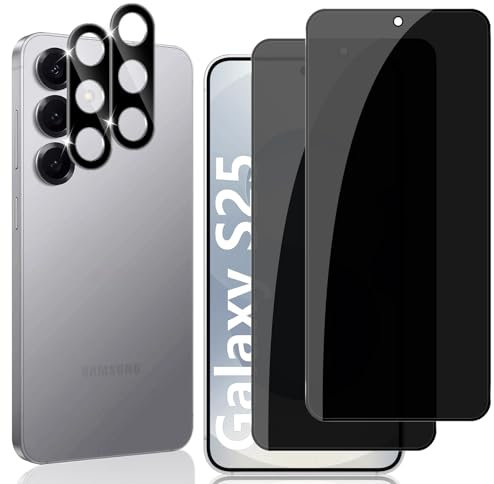 Locofun Anti-Espion Protecteur d'écran pour Samsung Galaxy S25 5G, Anti-Spy Verre Trempé avec Protecteur d'Objectif de Caméra [2+2 Pièces],Dureté 9H Anti Rayure Privacy Film