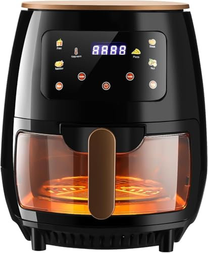 Oyajia Black 6L Air Fryer with Visual Window, 6-In-1 Cooking Presets, Smart Touch Screen, Timer Function, Dishwasher-Safe, Healthy Oil Free & Low Fat Cooking.