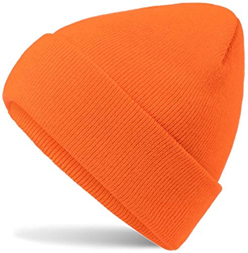 Hatstar Neon Beanie | zum Kostüm für Karneval Fasching 80er 90er Jahre Party | Damen Mütze - Herren Wintermütze Strickmütze (neon orange)