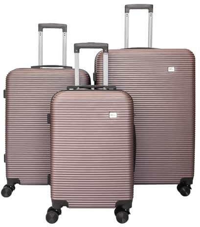 yonsly® Koffer Suitcase Set, Trolley Reisekoffer, Rollkoffer Handgepäck mit 4 Rollen 360°, ABS Hartschalen, Sicherheitsschloss, Weicher Gummigriff, 210D-Futter (3er Set, M,L&XL, Kaffee)