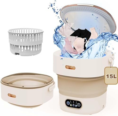 Machine à Laver Portable,Washing Machine Rotative Pliable pour Voyage,15L Mini Laveuse-Sécheuse Automatique Pliable,Dortoir,Camping,Voyage,Chaussettes,Lingerie Machine a Laver (Couleur Kaki)