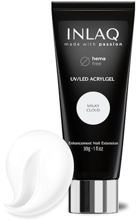 INLAQ Acrylgel Für Nagelverlängerung Milky Cloud 30ml - PREMIUM Polygel Für Gelnägel - Nägel Extender Gel UV/LED - Building Acrylic Nagelgel - Poly Nagel Gel