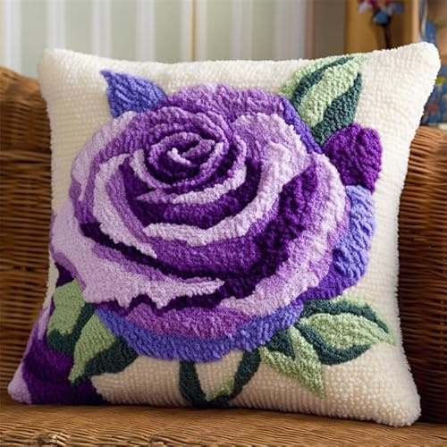 AxiangziK Knüpfkissen Zum Selber Knüpfen,Lila Rosen,Knüpfen Set Handgemachte Geschenke Knüpfteppich Für Kinder Und Erwachsene Knüpfset,17x17in