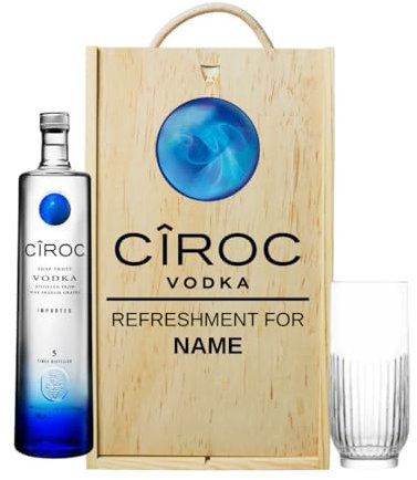 Personalised Cîroc Vodka with Glass in Wooden Box Gift Set – Ultra-Premium French Vodka 70cl – Gift Set for Men or Women – Luxury Alcohol Present with Personalised Keepsake Gift Box