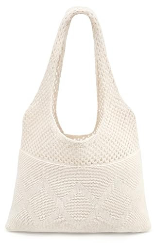 beifon Strandtasche Damen Sommer Boho, Gestrickte Tasche Beach Bag Netz Strandbeutel, Häkeltasche Mesh Gehäkelt Handtasche, Tote Bag Netztasche Umhängetasche Sommertaschen für Reisen, Alltag (beige b)
