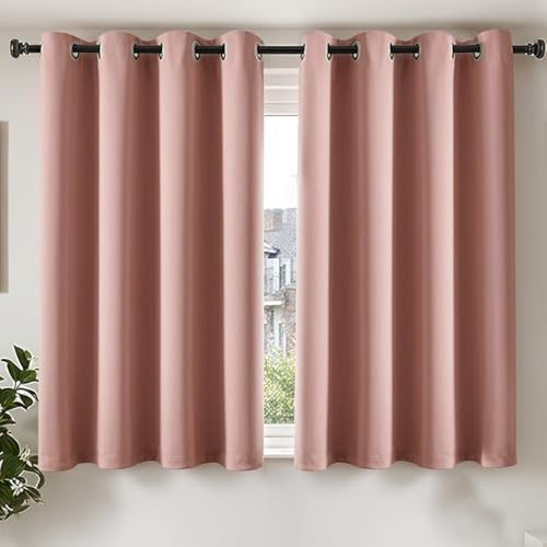 TOPICK Gardinen Verdunklungsvorhänge Vorhänge H145xB140 2er Set Rosa | Gardinen mit Ösen Wohnzimmer Vorhänge Blickdicht Blackout Schlafzimmer Curtains Fensterdekoration Übergardinen Ösenvorhänge
