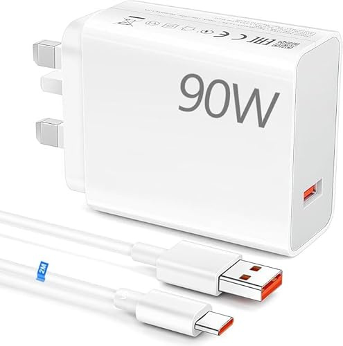 90W USB Plug Turbo Charger for Redmi Note 14 13 12 Pro 11 14C, Fast Charger Plug with Type C Turbo Charging Cable 2M,USB Plug Power Adapter for Xiaomi 15 14 13 Ultra POCO F6 X7 Pro