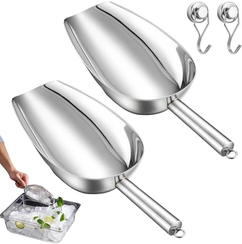 SHENGYIG 2 Pièces 23 cm Pelle à Glace Inox 304 | Avec Crochets Magnétiques pour Suspension, Parfaites pour Glace, Farine, Noix et Céréales, Robustes et Hygiéniques