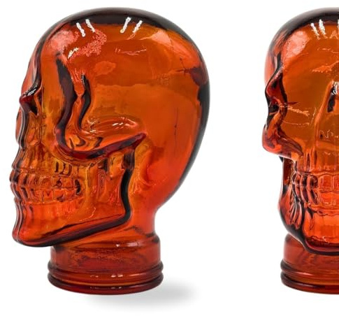 DESIGN DELIGHTS Stabiler Glaskopf Totenkopf - Kopfhörerständer & Deko-Schädel - Glas Skull Dekoobjekt Finishes - Farbe: T04 hot orange
