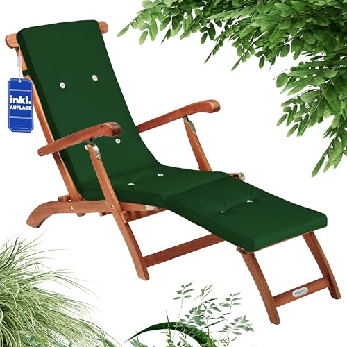 Casaria® Sonnenliege Set Klappbar Holz inkl. Polster Grün Wetterfest 160kg Belastbar Akazie Rückenlehne Verstellbar FSC®-Zertifiziert Balkon Garten Liege 169x54cm