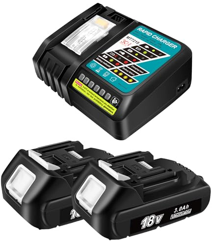 2pcs 3.0Ah Lithium-Ion Replacement 18v Battery and 6.5A DC18RC Charger, Compatible for Makita 18V Tools