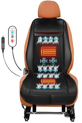 VLFLG 12V Autositz Kühlkissen mit Massage und Temperaturregelung, Kühlendes Autositzkissen, Belüftetes Autositzkissen mit 16 Ventilatoren (Schwarz)