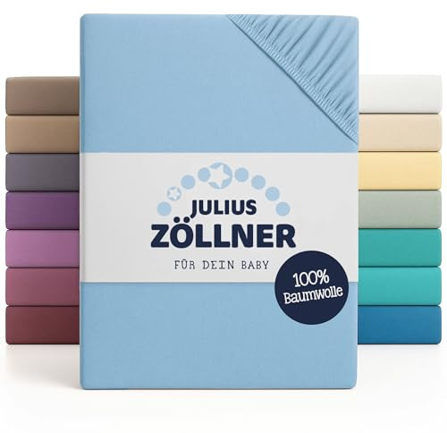 Julius Zöllner Jersey Spannbettlaken für Wiegen 90x40cm und Stubenwagen, 100% Jersey-Baumwolle, Oeko-TEX Standard 100 Zertifiziert, Hellblau (2er Pack)