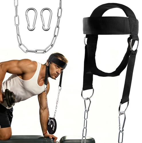 ZoneYan Nackentrainer Verstellbares, Krafttraining Kopfgeschirr mit Kette & Karabiner, Kraftsport Nackenstrecker, Gewichtheben Kette Geschirr, Neck Trainer für Fitness Bodybuilding