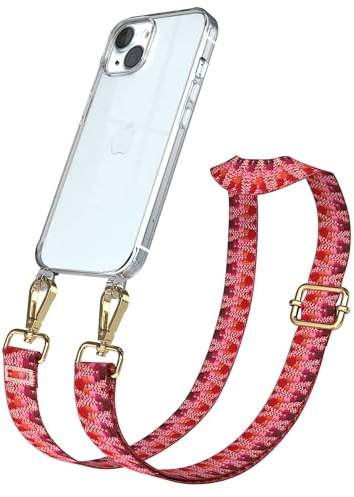 EAZY CASE Handykette - Verstellbares Taschenband kompatibel mit iPhone 15, Schulterriemen, Handykordel mit Silikon Hülle, Umhängetasche, Beere Gold