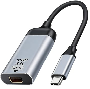 USB C to Mini DP Displayport Cable Adapter 4K@60Hz Type-C Male to Mini DisplayPort Female Short Converter for MacBook iPad Pro Surface Laptop to Monitor Projector Aluminum Alloy UHD Video Lead