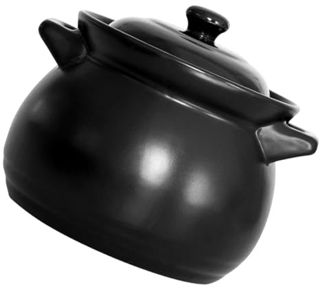 Abaodam Cazuela Multiusos de Cerámica Negra de 1.1l para Cocina en Casa y Hotel, Olla de Barro Resistente al Calor para Sopas y Guisos