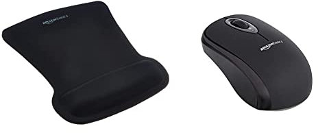 Amazon Basics - Mouse wireless con microricevitore e Tappetino con poggiapolsi, nero