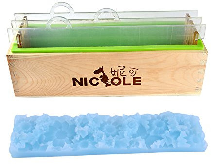 Rechteckige Silikon Seifenform mit transparenter Acryl Schindel und Blumenmatte für handgefertigte Render-Laib-Seifenform