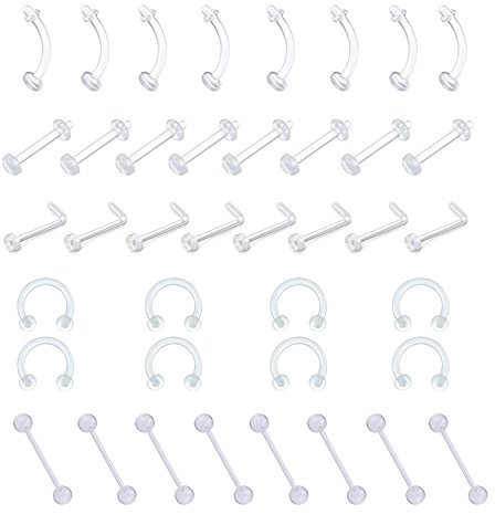 D.Bella Klar Piercing Retainer Lippenpiercing Cartilage Helix Tragus Ohrstecker Bioflex Flexibel Hufeisen Septum Nasenring Nasenstecker Plastik Piercings Kit für Frauen Männer