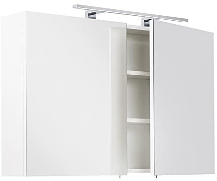 Lomadox Badezimmermöbel Spiegelschrank Badspiegel in weiß 100cm Breite & 60cm LED-Aufbauleuchte Schalter und Steckdose