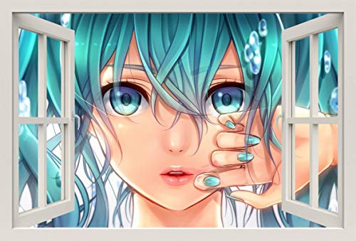 Unified Distribution Anime & Manga - Vocaloid Miku - Wandtattoo mit 3D Effekt, Aufkleber für Wände und Türen Größe: 92x61 cm, Stil: Fenster