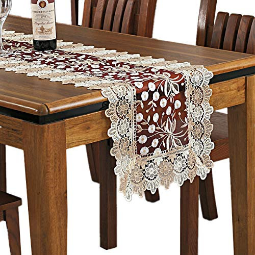 Lace Floral Stickerei Tischläufer, Polyester Rechteck Transparent Dresser Schal für Home Dining Room Tabletop Dekoration, 40 x 90 cm, Rot