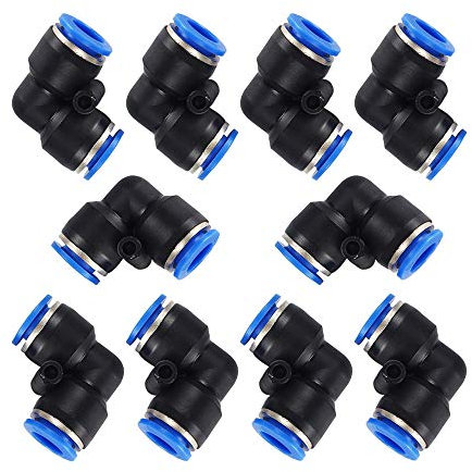 Carkio - Raccordi per utensili ad aria a gomito, 10 connettori a spinta da 10 mm, in plastica, a gomito a 90 gradi, per collegamento rapido, connettori pneumatici e raccordi a pressione