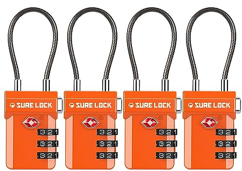 SURE LOCK TSA Approved 3-Digit Combination Luggage Locks – Open Alert Indicator, Re-settable Code with Zinc Alloy Body, Easy-Read Dials for Suitcase, Backpack, Gym Locker & Toolbox (Multiple Colors