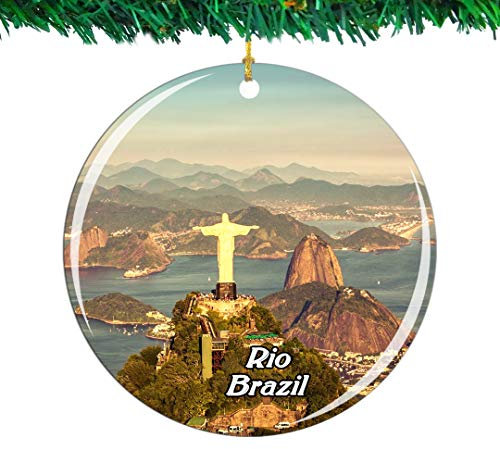 Weekino Brasilien Jesus Christs Statue Rio de Janeiro Weihnachtsverzierung Stadt Reise Souvenir Sammlung Doppelseitig Porzellan 2,85 Zoll Hängende Baumdekoration