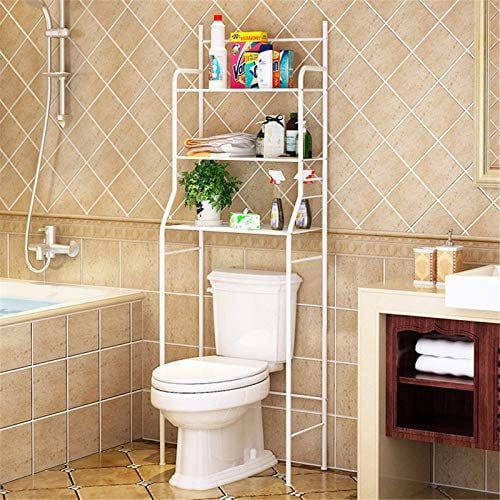 estanteria sobre Inodoro WC, estante para inodoro, 55 * 26 * 165cm, fabricado en acero, carga máxima 30KG, con gancho y porta pañuelos (Blanco)