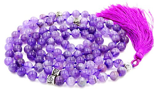 Fukugems mala Perlen Kette für Damen Mann, Mala Armband, Buddhist Meditation Kette, Amethyst Tassel mala