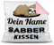 Kissen inkl. Füllung Faultier PERSONALISIERT mit WUNSCHNAME für Ihn - Sein Name Sabberkissen - Kuschelkissen / Lustige Geschenkidee für Männer / Freund / Geburtstag - Farbkissen Rückseite Rosa