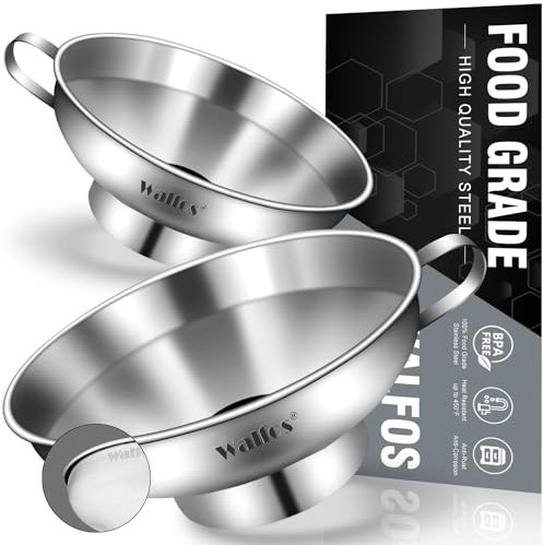 WALFOS Jam Funnel Wide Neck, 10cm & 14cm Canning Funnels With Handle Ideal For Mason Jars Canning Jars Transferring Liquid and Dry Ingredients