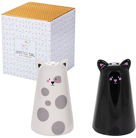 SPOTTED DOG GIFT COMPANY - Salz- und Pfefferstreuer im Katzen-Design - Geschenk für Katzenliebhaber - Schwarz und Weiß