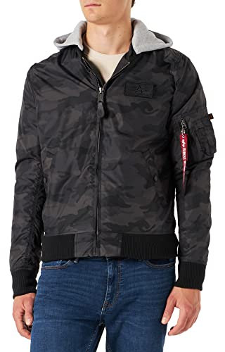 Alpha Industries Herren MA-1 TT Hood Bomberjacke, Black Camo, L