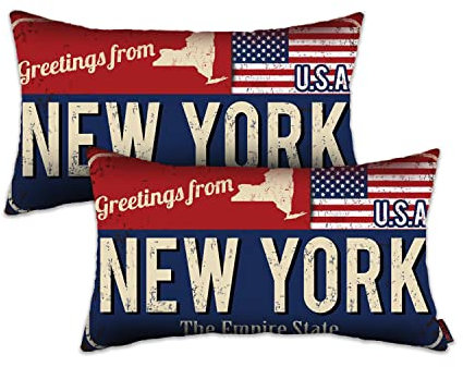 Doraloko Kissenbezüge aus Leinen, 30.5x50.8 cm, 2er-Set, dekorativer Couch-Kissenbezug für Sofa, Schlafzimmer, Zuhause, Innendekoration, Vintage-Stil (New York, 30.5x50.8 cm)