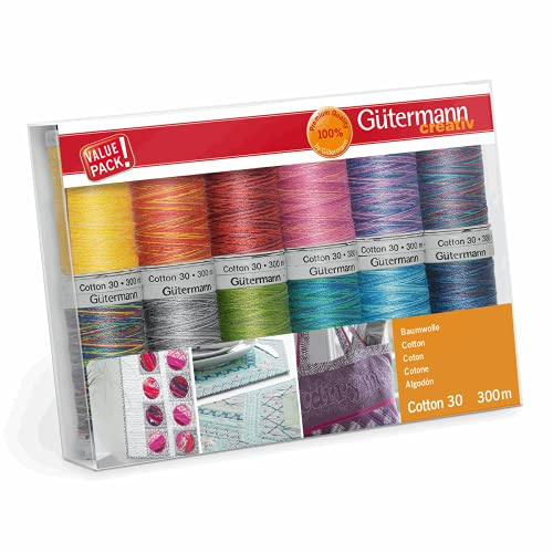 Gütermann creativ Nähfaden-Set mit 12 Spulen Cotton 30 300 m in verschiedenen Multicolour-Farben