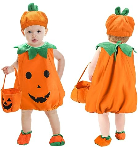 Wishstar Halloween kostüm kinder kürbis，Kürbis kostüm baby，Halloween kostüm set kleinkind,Halloween Cosplay Fasching Party kostüm für kinder，Geeignet für Kinder mit 85-90 cm groß
