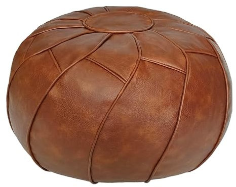 Thgonwid Runder ungefüllter Pouf-Bezug, Leder-Fußhocker, Ottomane mit Stauraum, Sitzsack-Bodenstuhl, multifunktionale Fußstütze für Wohnzimmer, Schlafzimmer oder Balkon (Braun)
