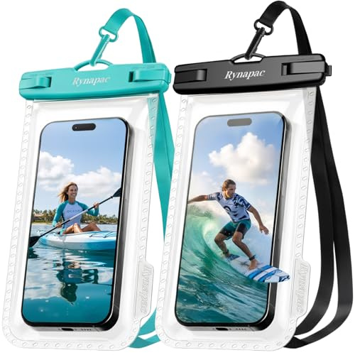 Rynapac wasserdichte Handyhülle IPX8 2 Stück, bis zu 8 Zoll, Schwarz+Grün | Hochsensibler Touch & Unterwasserfotografie, mit Umhängeband, für iPhone 17 16 15 Pro Max, Strand Schwimmen Tauchen Rafting