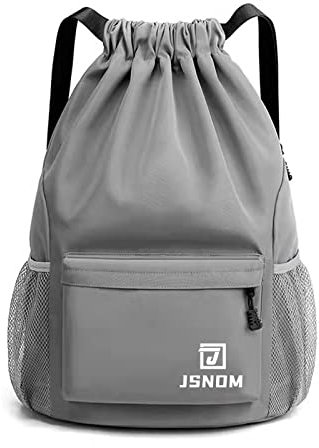 JSNOM Turnbeutel Kordelzug Wasserdicht Sportbeutel: Beutel Rucksack Groß mit Reißverschluß Innentasche Gymsack Gym Bag für Damen Herren (Grau)