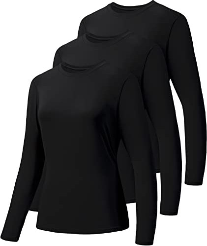 HIBETY 3 Pack Women's UPF 50+ Sun Protection Shirts, Workout Gym Long Sleeve Shirts, Quick Dry Tops (Black/Black/Black-01-L)