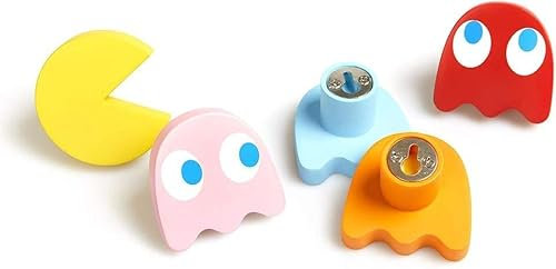 WESTCRAFT süße PAC Man Wandhaken (5 Stück) Kindergarderobe Kleiderhaken für Kinder | Kinderzimmer | Bad | Küche | Garderobenhaken | Nostalgie Garderobe Pacman | Handtuchhalter oder Türgarderobe, 7cm