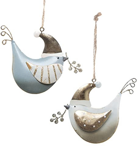 Logbuch-Verlag Weihnachtsanhänger Set 2 Vögel Anhänger Metall Gold blau Vintage Weihnachtsdeko Baumbehang kleines Geschenk Weihnachten 13 cm